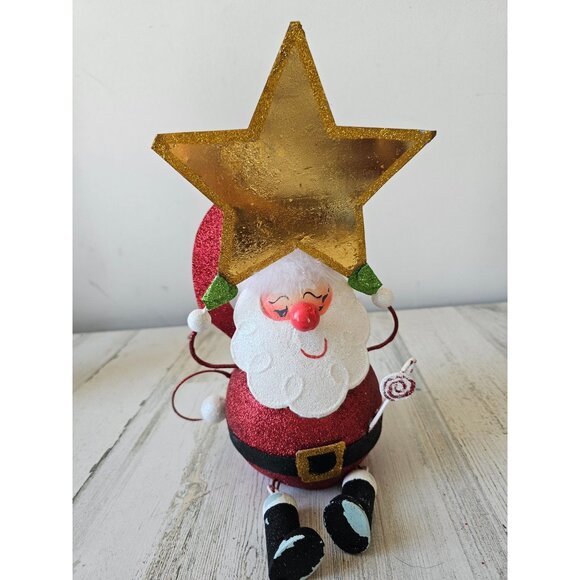 Pier 1 glitter Santa star metal vintage retired rare red gold Xmas decor centerp - Picture 1 of 10